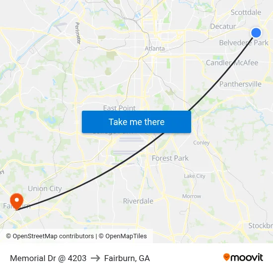 Memorial Dr @ 4203 to Fairburn, GA map