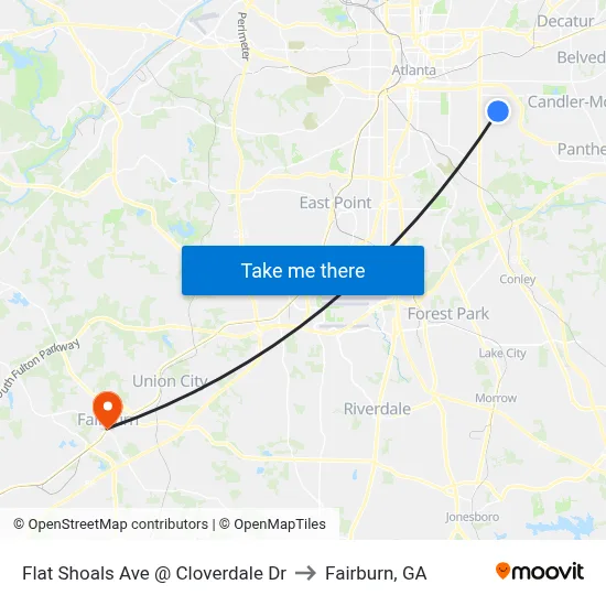 Flat Shoals Ave @ Cloverdale Dr to Fairburn, GA map