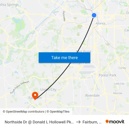 Northside Dr @ Donald L Hollowell Pkwy to Fairburn, GA map