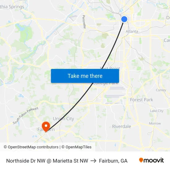 Northside Dr NW @ Marietta St NW to Fairburn, GA map