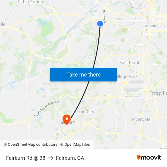 Fairburn Rd @ 38 to Fairburn, GA map