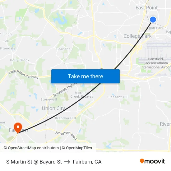 S Martin St @ Bayard St to Fairburn, GA map
