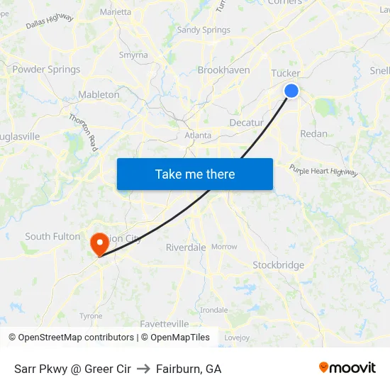 Sarr Pkwy @ Greer Cir to Fairburn, GA map