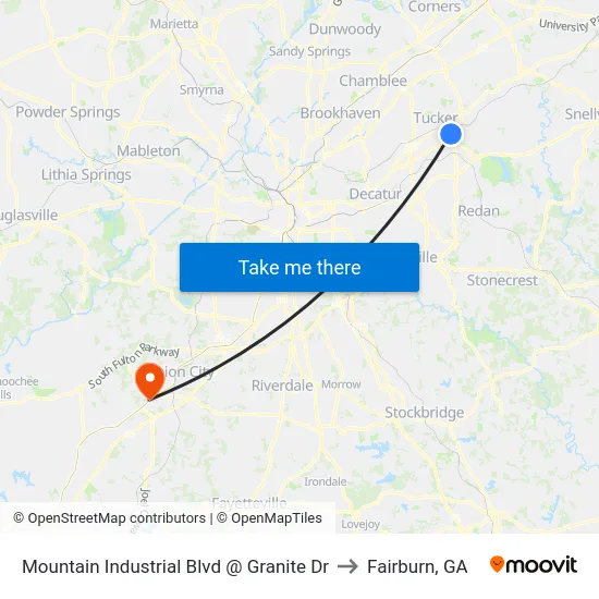 Mountain Industrial Blvd @ Granite Dr to Fairburn, GA map