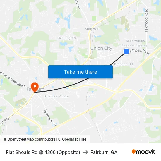 Flat Shoals Rd @ 4300 (Opposite) to Fairburn, GA map