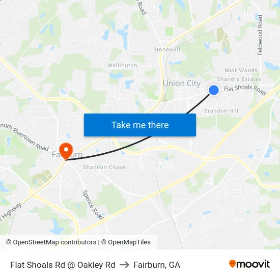 Flat Shoals Rd @ Oakley Rd to Fairburn, GA map