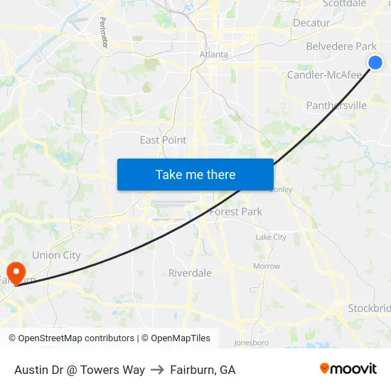 Austin Dr @ Towers Way to Fairburn, GA map