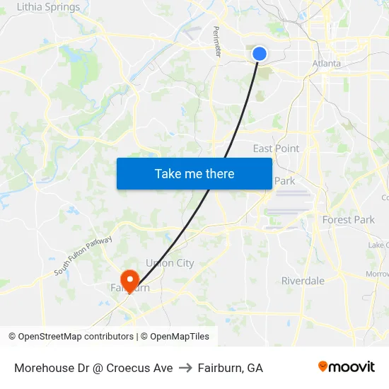 Morehouse Dr @ Croecus Ave to Fairburn, GA map