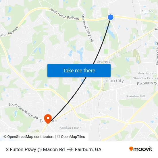 S Fulton Pkwy @ Mason Rd to Fairburn, GA map