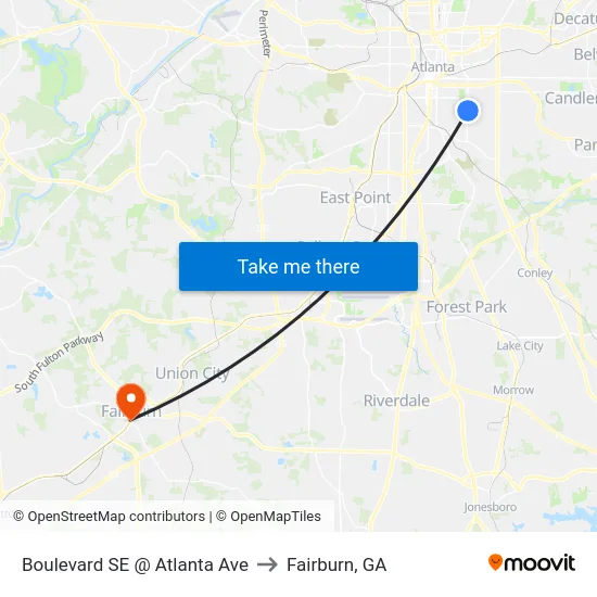 Boulevard SE @ Atlanta Ave to Fairburn, GA map