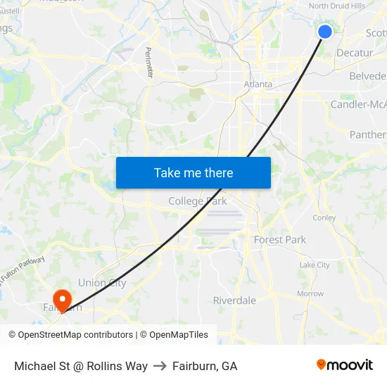 Michael St @ Rollins Way to Fairburn, GA map