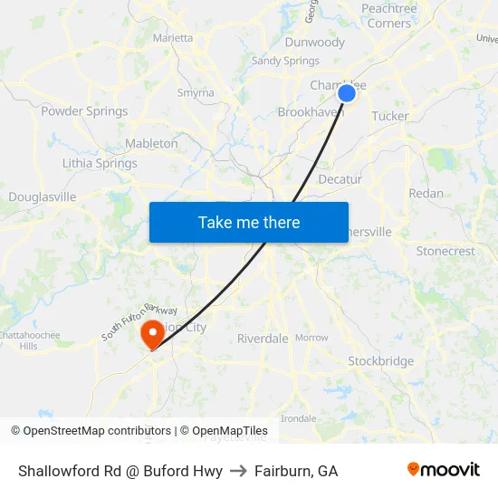 Shallowford Rd @ Buford Hwy to Fairburn, GA map