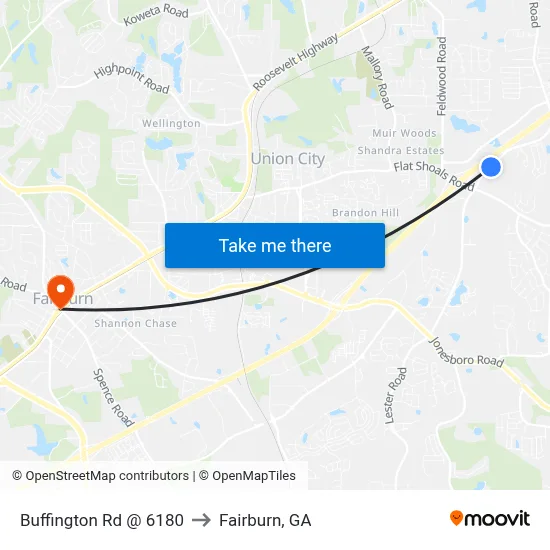 Buffington Rd @ 6180 to Fairburn, GA map