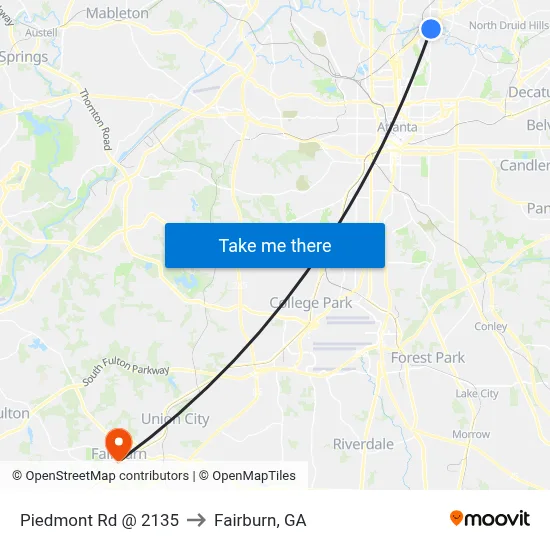 Piedmont Rd @ 2135 to Fairburn, GA map
