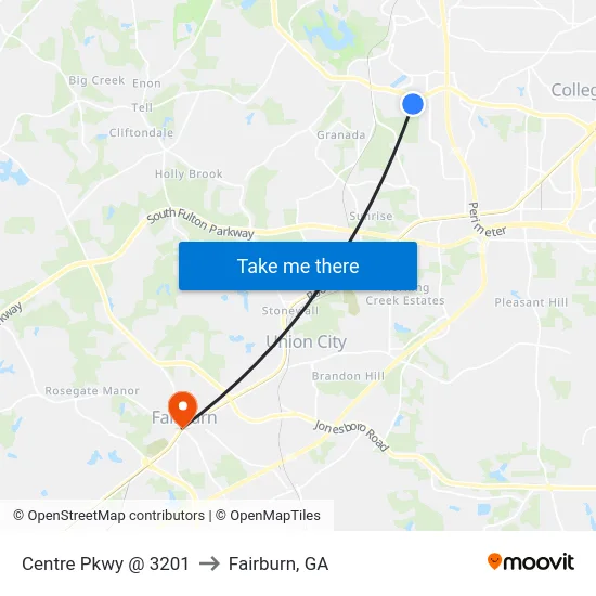 Centre Pkwy @ 3201 to Fairburn, GA map