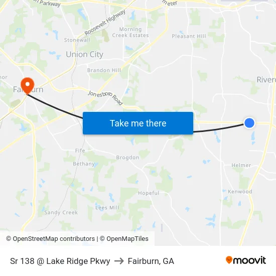 Sr 138 @ Lake Ridge Pkwy to Fairburn, GA map