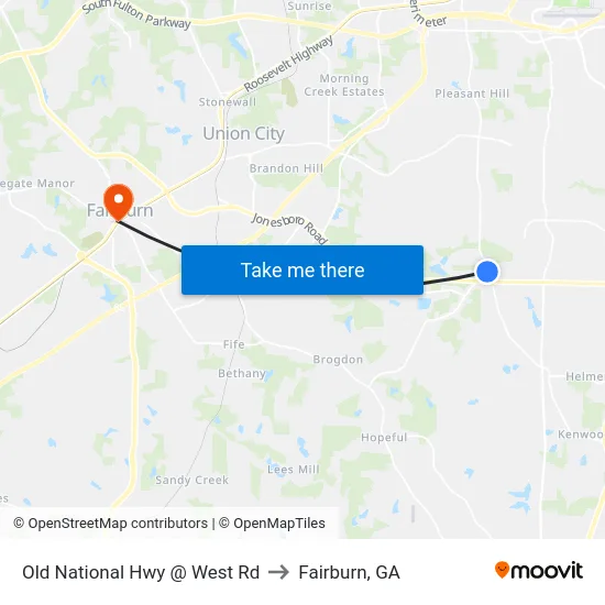 Old National Hwy @ West Rd to Fairburn, GA map