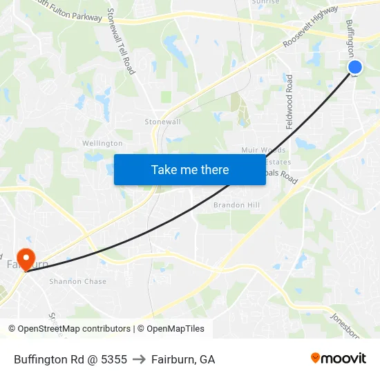 Buffington Rd @ 5355 to Fairburn, GA map