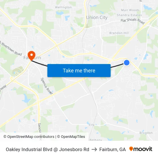 Oakley Industrial Blvd @ Jonesboro Rd to Fairburn, GA map