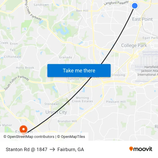Stanton Rd @ 1847 to Fairburn, GA map
