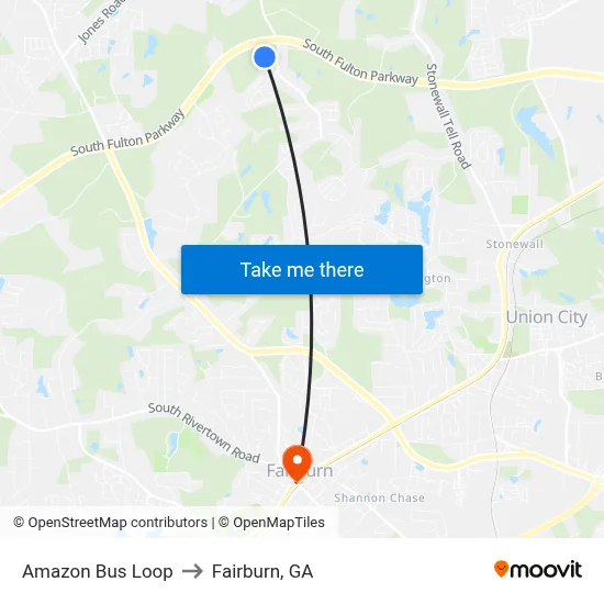 Amazon Bus Loop to Fairburn, GA map