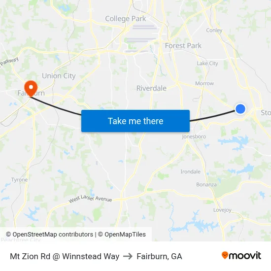 Mt Zion Rd @ Winnstead Way to Fairburn, GA map