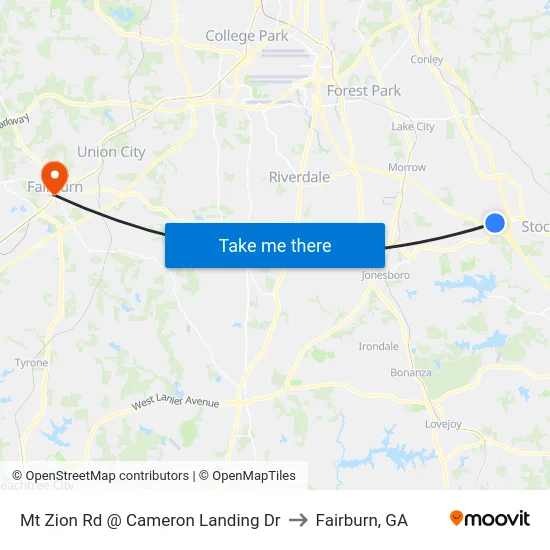 Mt Zion Rd @ Cameron Landing Dr to Fairburn, GA map