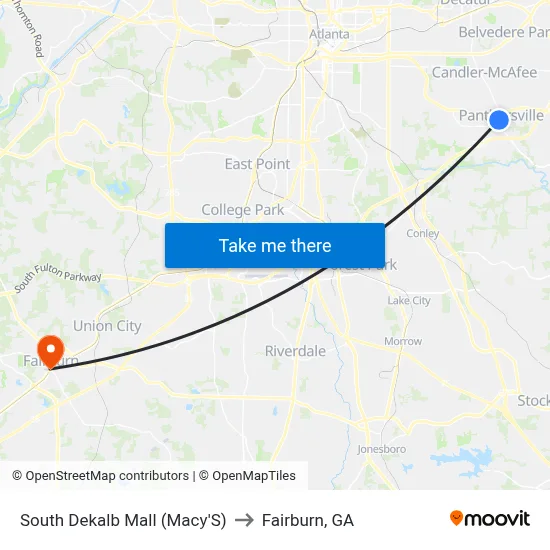 South Dekalb Mall (Macy'S) to Fairburn, GA map