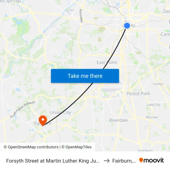 Forsyth Street at Martin Luther King Junior Drive to Fairburn, GA map