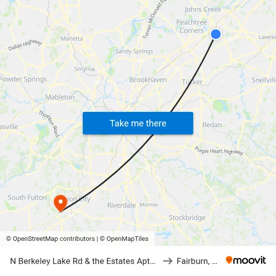 N Berkeley Lake Rd & the Estates Apts Ib to Fairburn, GA map