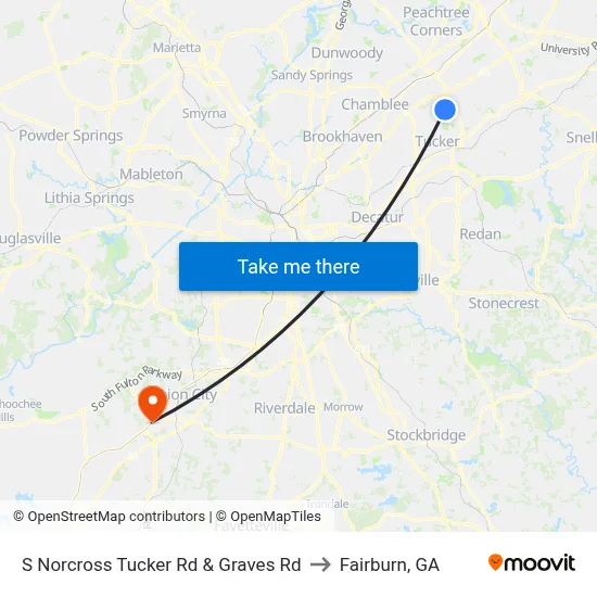 S Norcross Tucker Rd & Graves Rd to Fairburn, GA map