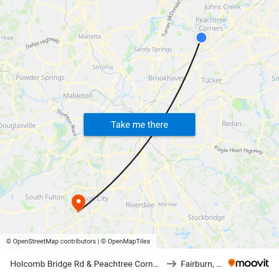 Holcomb Bridge Rd & Peachtree Corners Ci to Fairburn, GA map