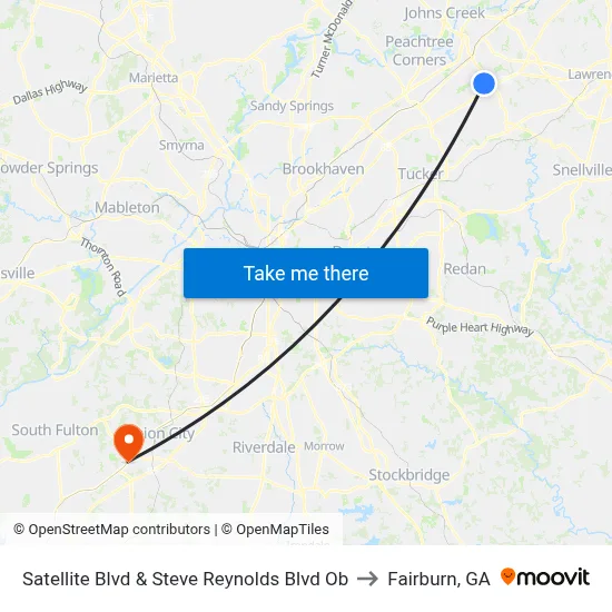 Satellite Blvd & Steve Reynolds Blvd Ob to Fairburn, GA map