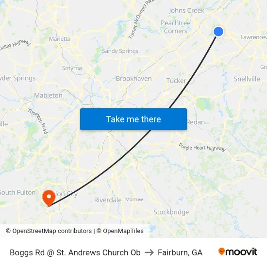 Boggs Rd @ St. Andrews Church Ob to Fairburn, GA map