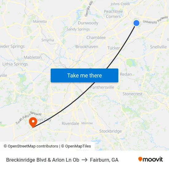 Breckinridge Blvd & Arlon Ln Ob to Fairburn, GA map