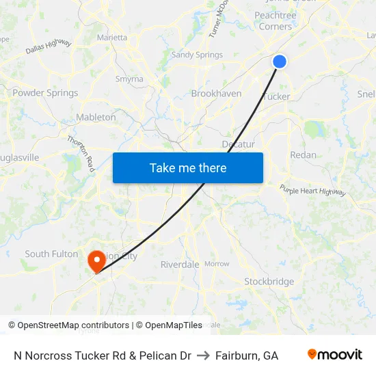 N Norcross Tucker Rd & Pelican Dr to Fairburn, GA map
