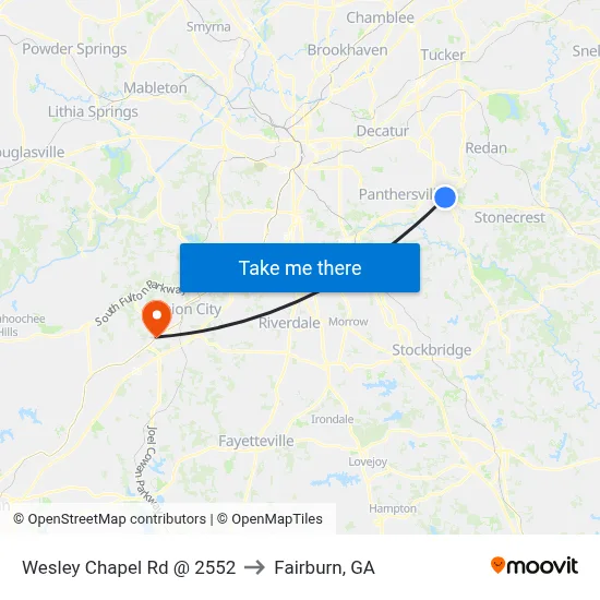 Wesley Chapel Rd @ 2552 to Fairburn, GA map