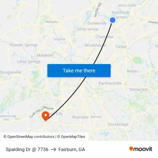 Spalding Dr @ 7736 to Fairburn, GA map