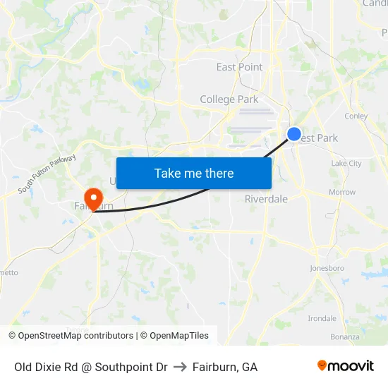 Old Dixie Rd @ Southpoint Dr to Fairburn, GA map