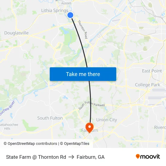 State Farm @ Thornton Rd to Fairburn, GA map
