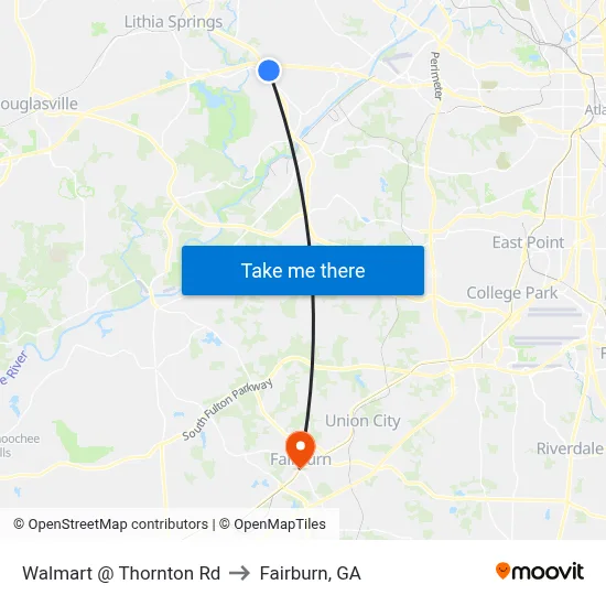 Walmart @ Thornton Rd to Fairburn, GA map