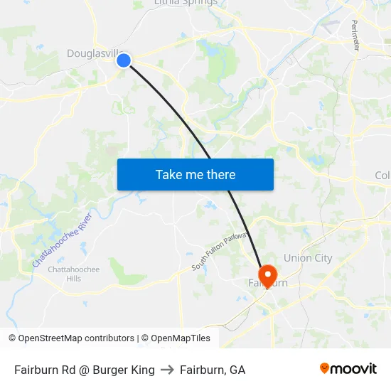Fairburn Rd @ Burger King to Fairburn, GA map