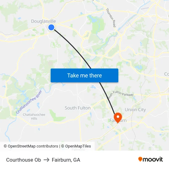 Courthouse Ob to Fairburn, GA map