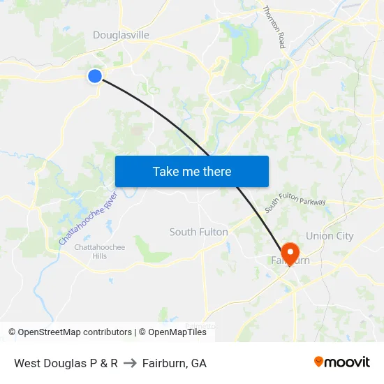 West Douglas P & R to Fairburn, GA map