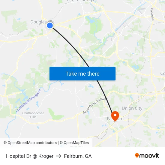 Hospital Dr @ Kroger to Fairburn, GA map