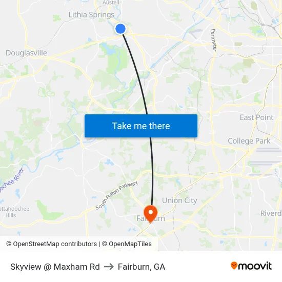 Skyview @ Maxham Rd to Fairburn, GA map