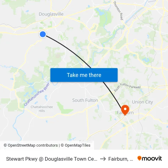 Stewart Pkwy @ Douglasville Town Center Ob to Fairburn, GA map