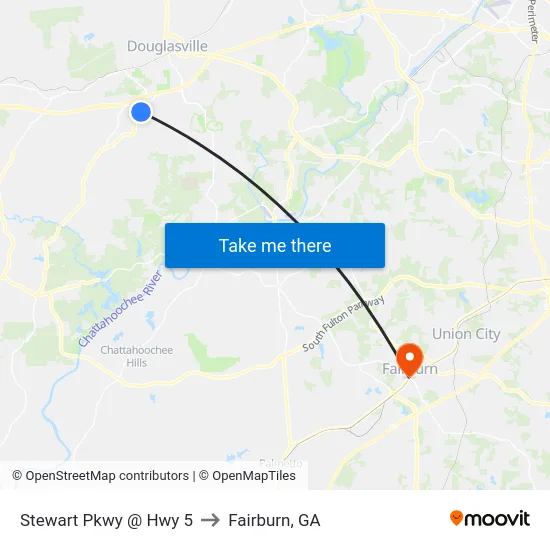 Stewart Pkwy @ Hwy 5 to Fairburn, GA map