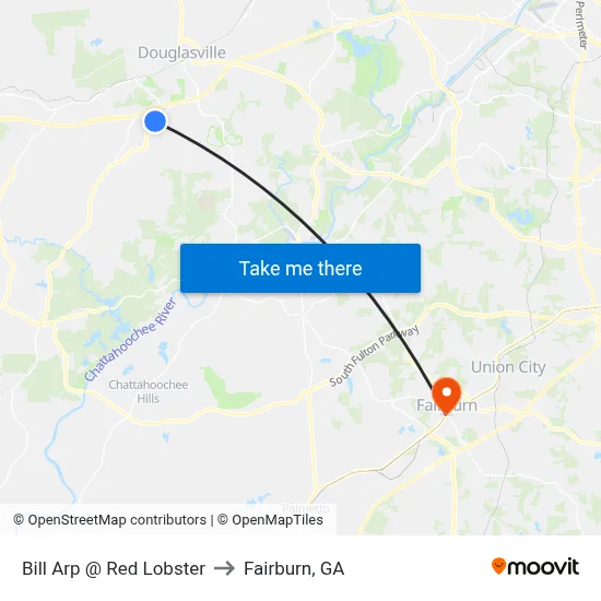 Bill Arp @ Red Lobster to Fairburn, GA map