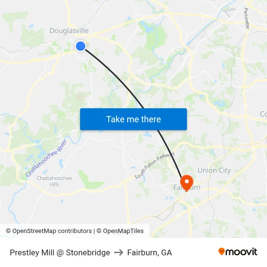 Prestley Mill @ Stonebridge to Fairburn, GA map